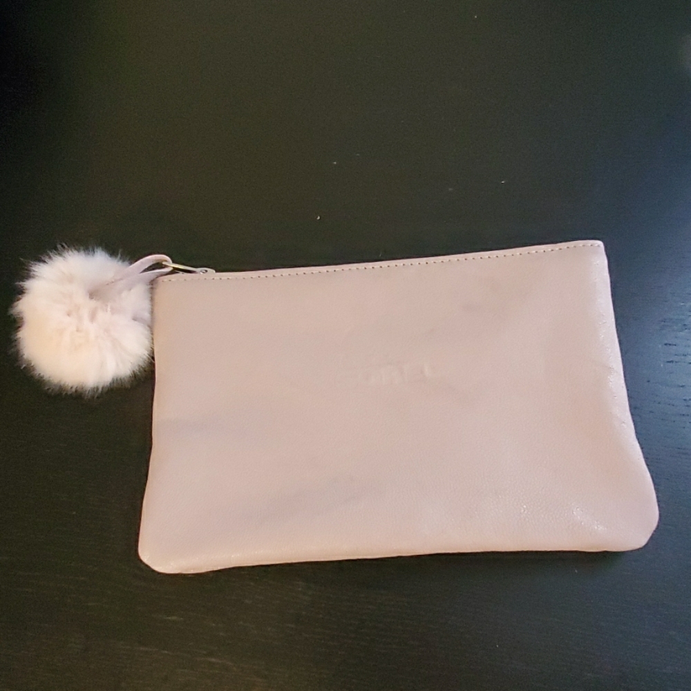 Leather Pink Clutch with Puff Zipper